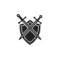 Sword and Shield silhouette - Medieval Sword and Shield Illustration in black and white vector