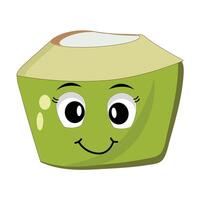 Coconut mascot smile, Summer Design Illustration of Happy Coconut Mascot Character with straw, lemon slice and small umbrella, while another gives thumbs up vector
