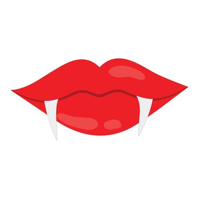 Vampire mouth with fangs icon illustration. Cartoon red lips woman with long pointed teeth expression emotion, suitable for halloween design theme