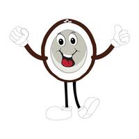 Cute coconut mascot cartoon laugh, Illustration Happy Coconut Character Summer Design with a straw, a slice of lemon and a small umbrella, while others gave a thumbs up vector