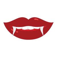 Vampire mouth with fangs and teeth icon illustration a. Cartoon red lips woman with long pointed teeth expression emotion, suitable for halloween design theme vector
