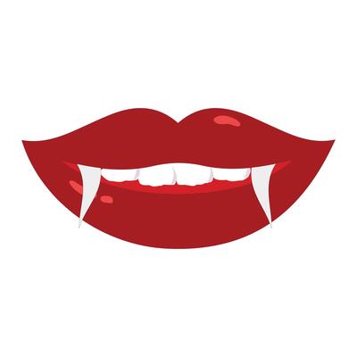 Vampire mouth with fangs and teeth icon illustration a. Cartoon red lips woman with long pointed teeth expression emotion, suitable for halloween design theme