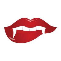 Vampire mouth eleven with fangs and teeth icon illustration. Cartoon open red lips woman with long pointed teeth expression emotion, suitable for halloween design theme vector