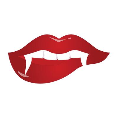 Vampire mouth eleven with fangs and teeth icon illustration. Cartoon open red lips woman with long pointed teeth expression emotion, suitable for halloween design theme