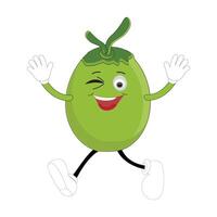 Happy coconut mascot cartoon posing, Illustration Happy Coconut Character Summer Design with a straw, a slice of lemon and a small umbrella, while others gave a thumbs up vector