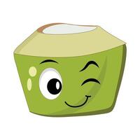 Coconut mascot wink, Summer Design Illustration of Happy Coconut Mascot Character with straw, lemon slice and small umbrella, while another gives thumbs up vector