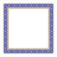Blue gold vintage pattern in Victorian style in shape of a square frame. Ornate element for design. Ornamental pattern for wedding invitations, greeting cards. Traditional contrast decor. vector