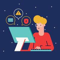 Flat cybersecurity background illustration with man behind the desk vector