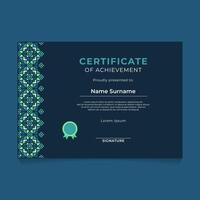 Islamic Oriental Geometric Certificate Design with Vertical Ornament on The Left Side and Dark Theme vector