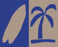 illustration of the shape icon of a beach, coconut tree and surfboard vector