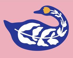 silhouette of a swan with a beautiful leaf shape motif vector