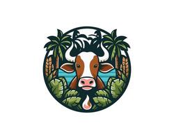 cow with palm trees and water in the background vector