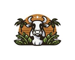cow with palm trees and jungle background vector