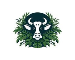 cow head with horns and leaves in the background vector