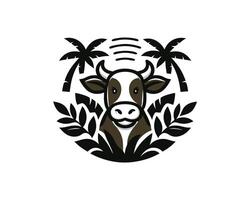 cow with palm trees and leaves in the background vector