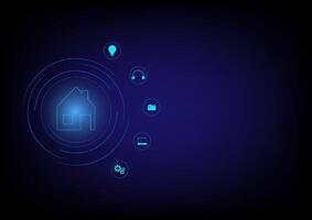 Smart home concept. Futuristic of the house with automation assistant virtual screen. Home with technology icon on dark blue background. vector