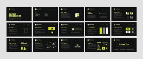 Black Minimal Brand Guideline Template Design. Creative Brand Identity presentation design. Brand Guidelines Design Set. vector