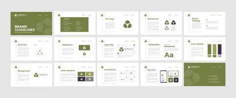 Green Minimal Brand Guideline Template Design. Creative Brand Identity presentation design. Brand Guidelines Design Set. vector