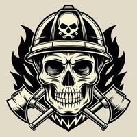 skull in a helmet with axes and fire helmet vector