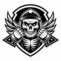 skull with boxing gloves and wings in the center of a shield vector