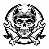 skull with wrench in helmet and goggles vector