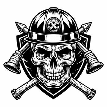 skull in a helmet with two axes and a hammer vector