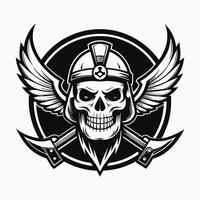 skull with helmet and axes in black and white vector