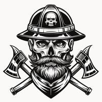 a skull with a beard and two axes in his hand vector