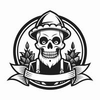 a skull with a beard and hat in a black and white design vector