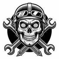 skull in helmet with wrenches vector