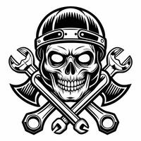 skull in helmet with wrenches and hammer vector