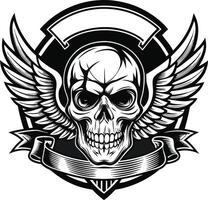 skull with wings and ribbon on white background vector