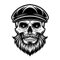 skull with beard and hat on white background vector