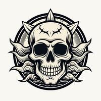 skull with spiked hair and horns in a circle vector