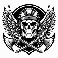 skull with wings and axes in a helmet vector