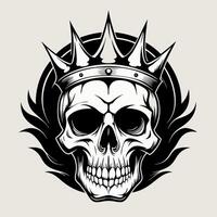 skull with crown on head, black and white vector