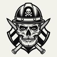 skull in a helmet with crossed axes and skull vector
