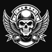 skull with wings and helmet on black background vector