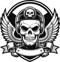 skull with helmet and wings in black and white vector