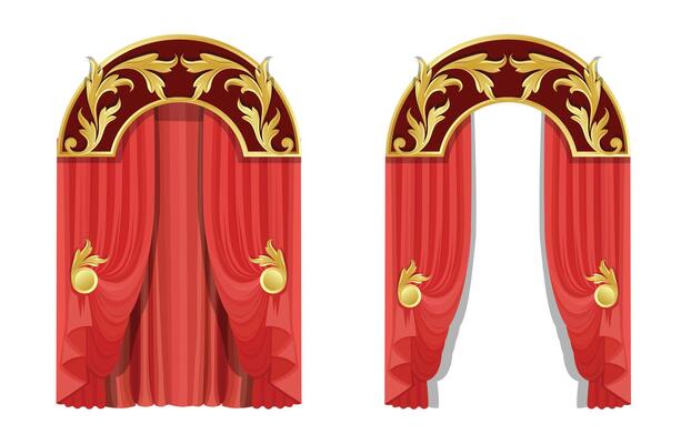 realistic luxury red curtains in victorian style.