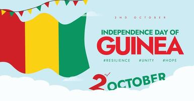 Guinea Independence Day. 2nd October Independence day of Guinea celebration banner, web page, post design with its flag vector