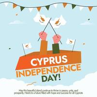 Cyprus Independence day background, banner, post. 1st October Independence day of Cyprus celebration banner with its flags, hand fists in air holding flags vector