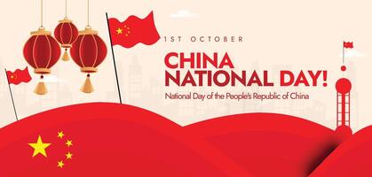 1st October China National day banner with its flags, abstract art elements in flag colour and stars. vector