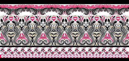 Elegant Botanical Floral Pattern with Decorative Border Design Seamless Textile Print with Modern and Traditional Floral and Geometric Elements vector