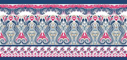 Elegant Botanical Floral Pattern with Border Design Featuring Modern and Traditional Textile Prints Geometric and Watercolor Elements vector
