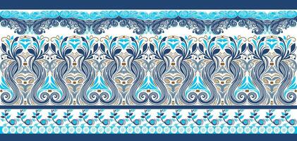 Botanical Floral Pattern with Border Design Seamless Textile Print Featuring Modern Geometric Elements and Traditional Floral Backgrounds vector