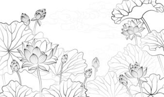 Hand drawn elegant linear illustration of lotus leaves on a light background vector