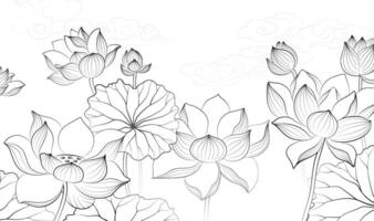 Hand painted elegant linear illustration of Lotus leaf Lotus on a light background vector