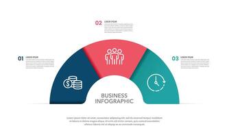 Semicircle infographic design template 3 options. Business presentation, management, workflow, strategy and planning. vector