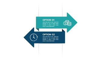 2 choices between money and time in running a business. Infographic arrow design template. Business presentation, Planning, Strategy, Work, Life, Balance and Comparison. vector